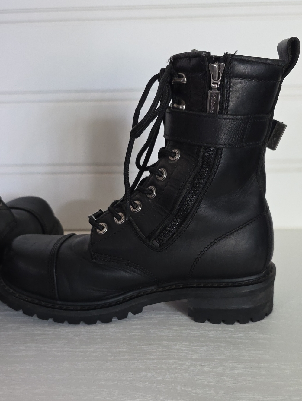 Milwaukee Trooper Black Leather Lace Up Buckle Motorcycle Biker Boots Mens 8.5D - Picture 5 of 16